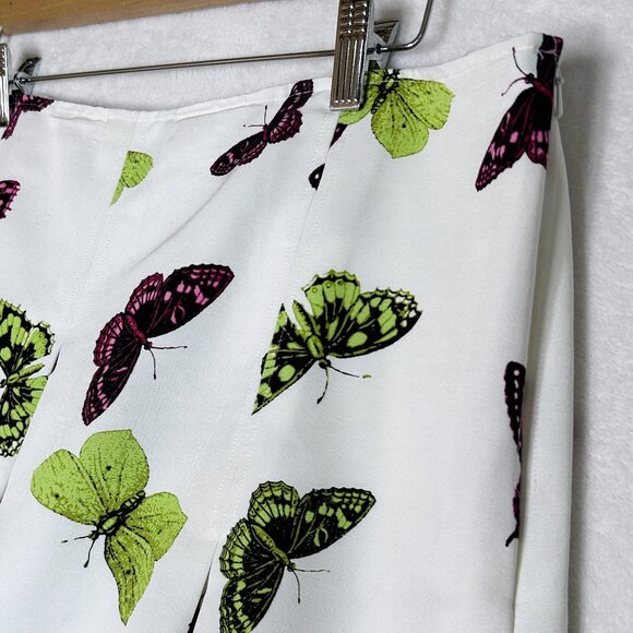 Talbots Skirt‎ Women’s Sz 16 Ivory White w/Green-Pink Butterflies A-Line Pleated - Picture 4 of 12